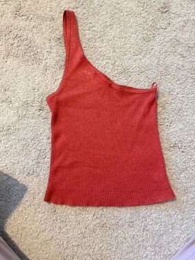 American Eagle Outfitters One-Shoulder Ribbed Red Tank